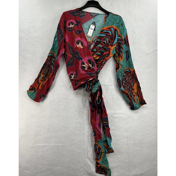 Anthropologie Conditions Apply Sleek Wrap Blouse Red Montif - Picture 3 of 12